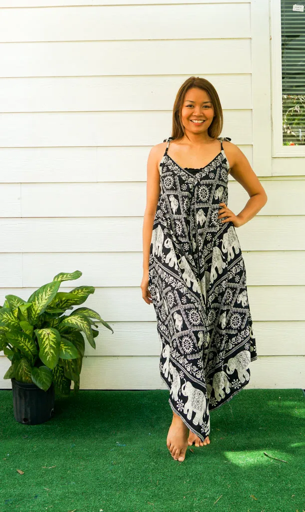 Black Orchid Elephant Boho Jumpsuit
