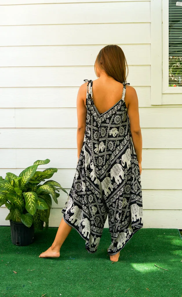 Black Orchid Elephant Boho Jumpsuit