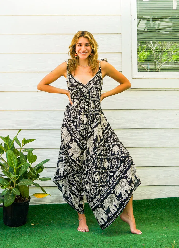 Black Orchid Elephant Boho Jumpsuit