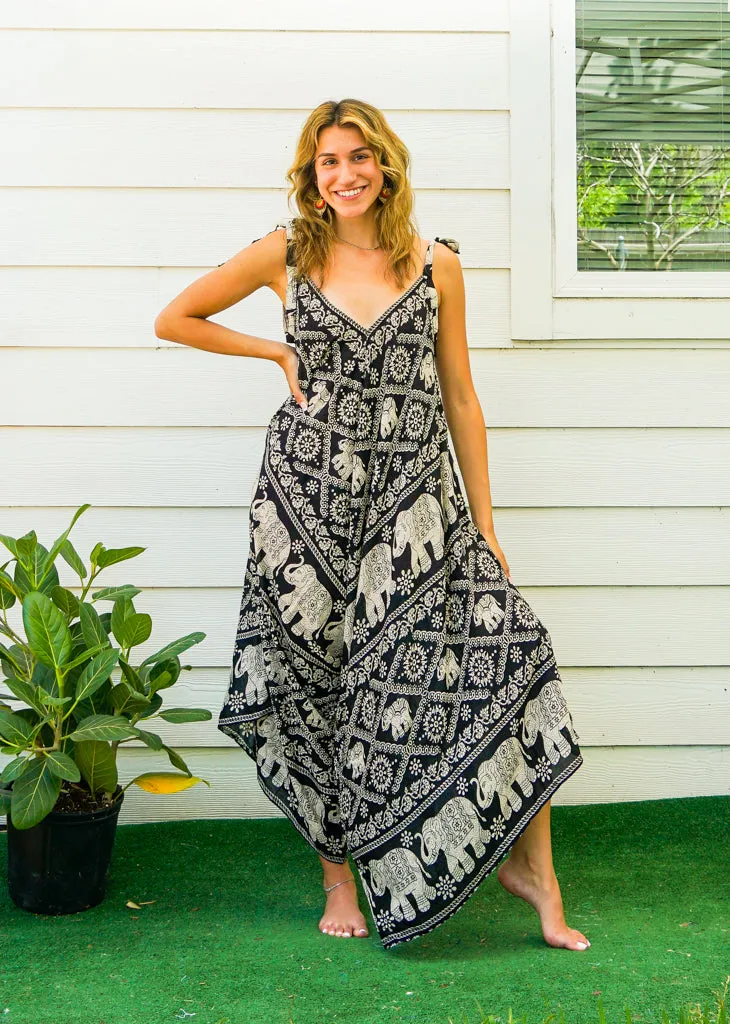 Black Orchid Elephant Boho Jumpsuit