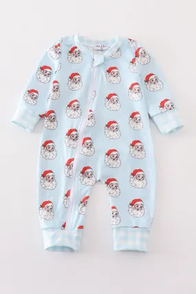 Blue christmas santa claus zipper  unisex romper