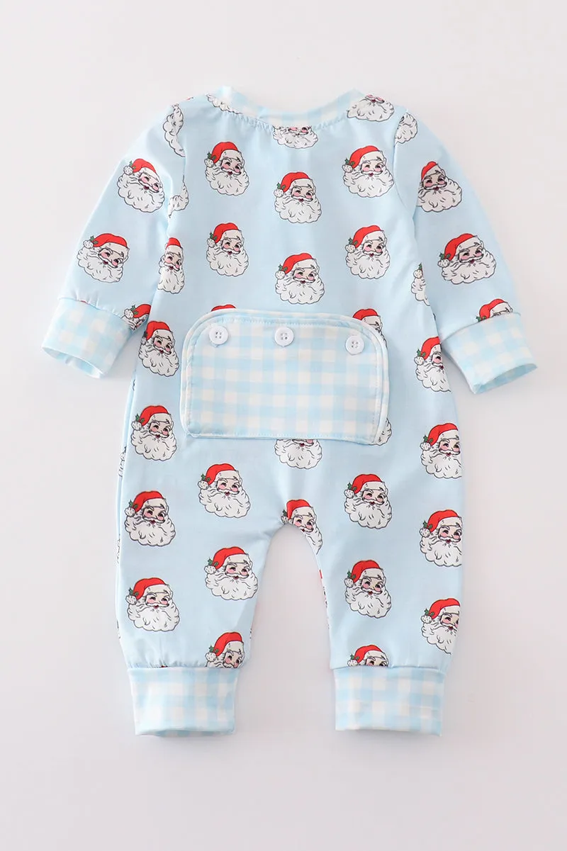 Blue christmas santa claus zipper  unisex romper