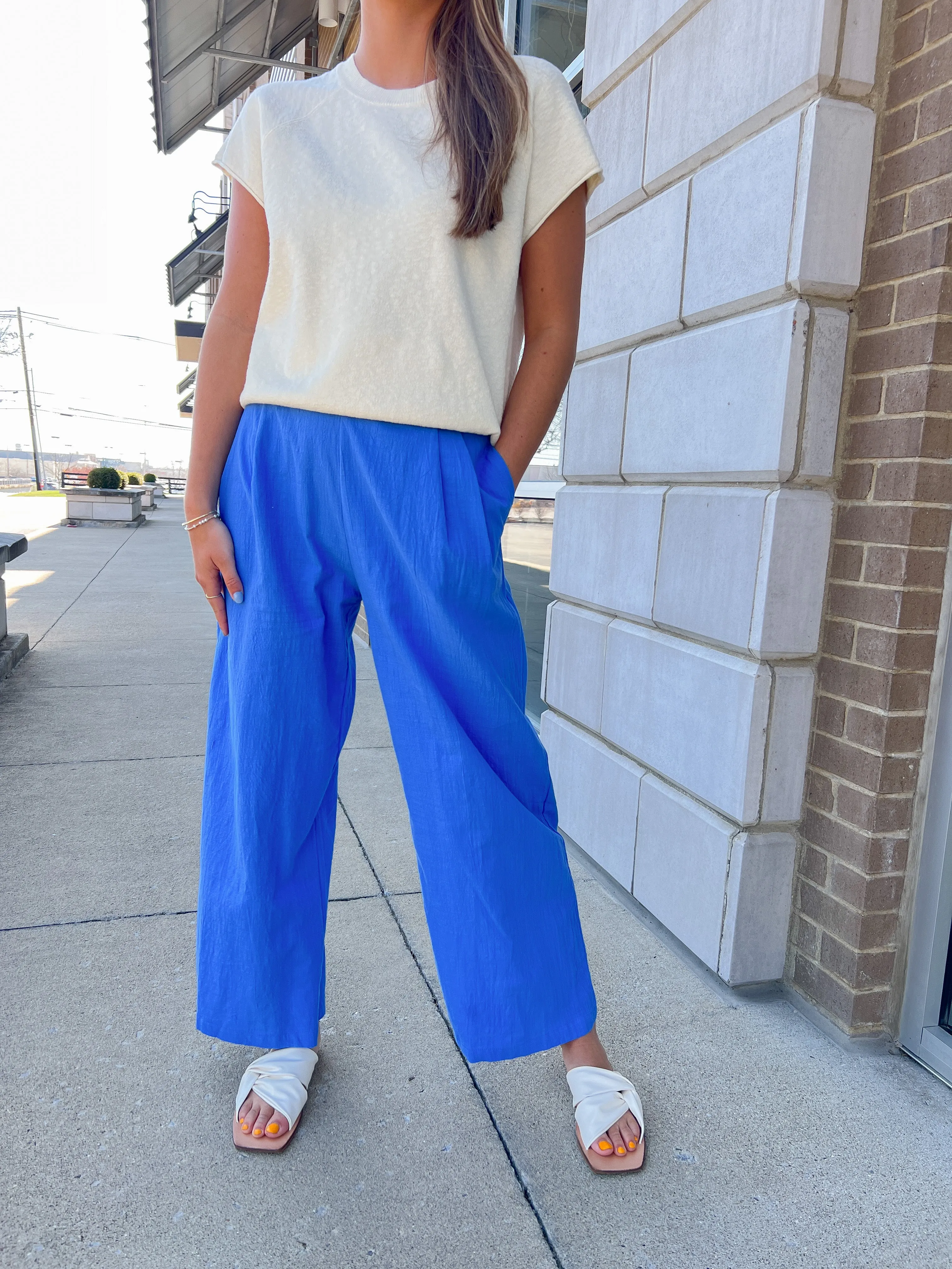 Blue High Waist Wide Leg Pants