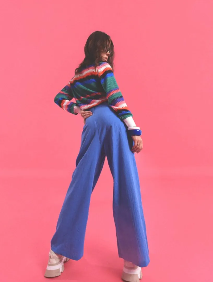 Blue High Waist Wide Leg Pants
