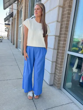 Blue High Waist Wide Leg Pants