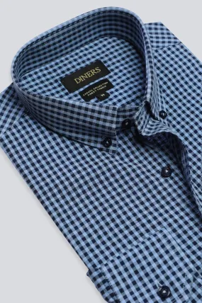 Blue Mini Check Casual Shirt