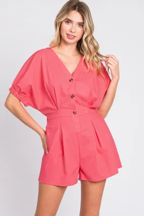 Blue Zone Planet |  GeeGee Half Button V-Neck Linen Romper