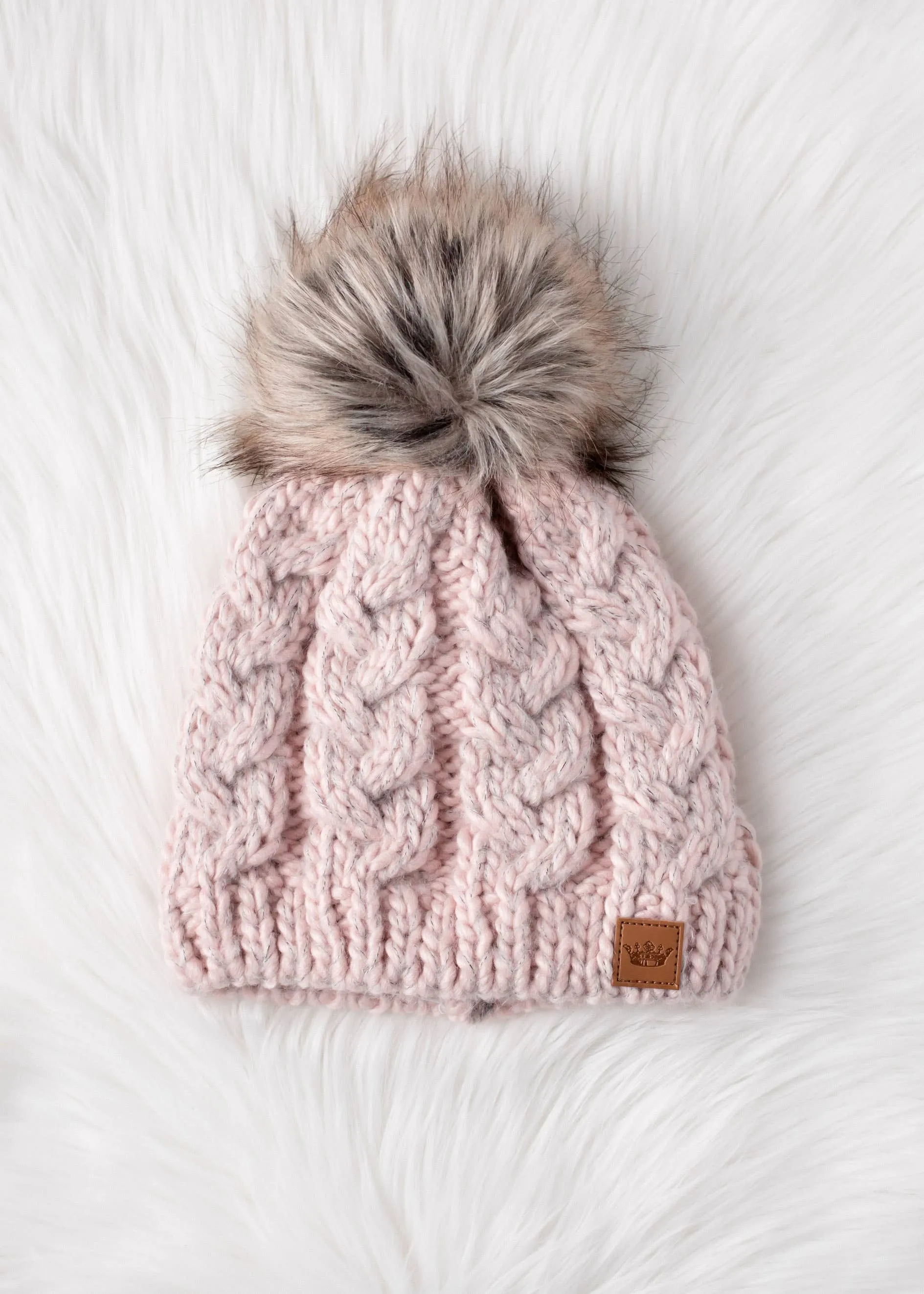 Blush Cable Knit Pom Hat