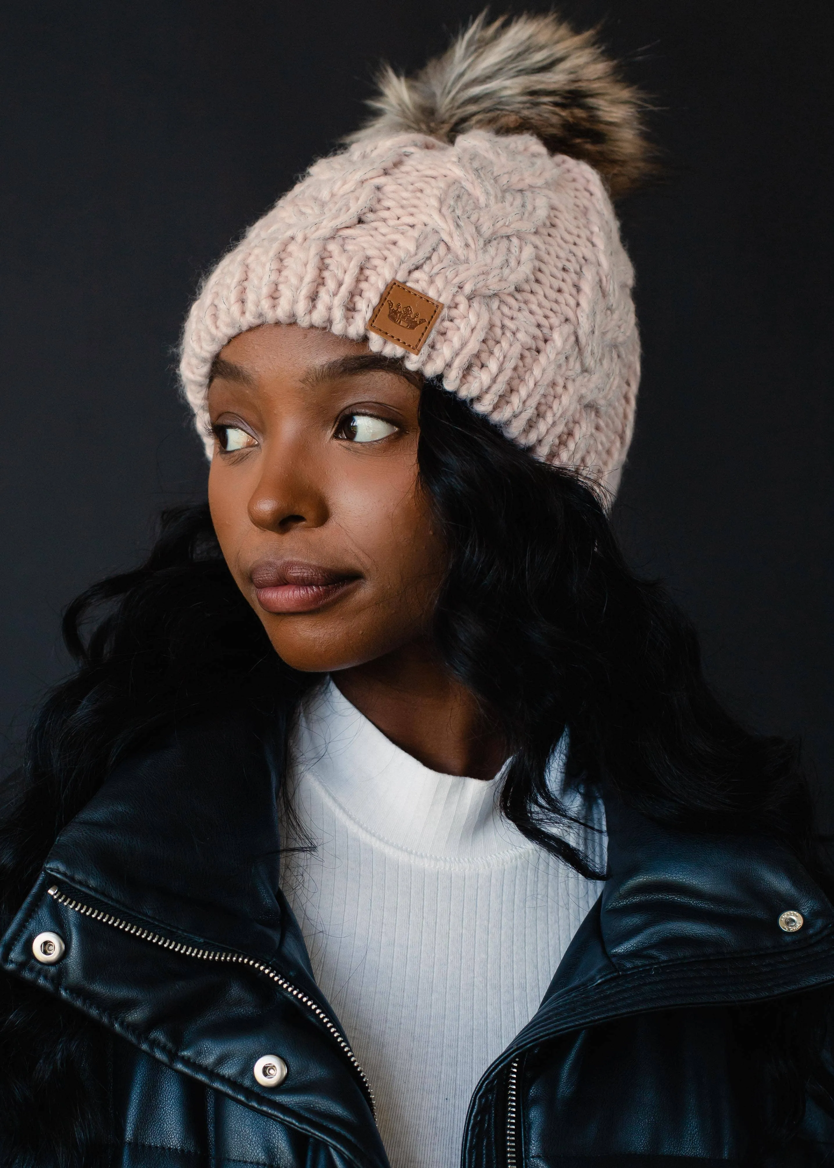 Blush Cable Knit Pom Hat