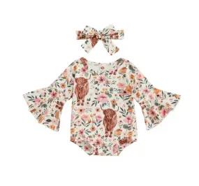 Boho Cow Romper - Pink Floral