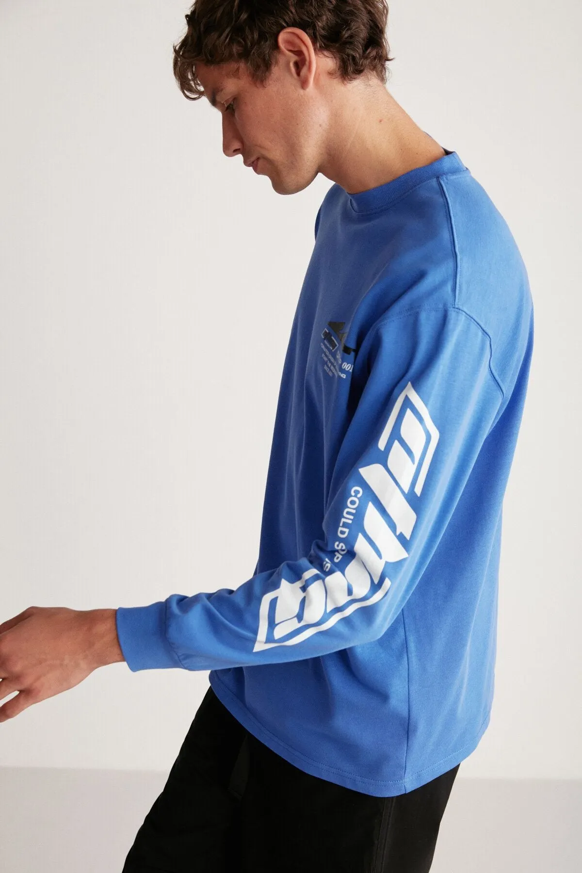 Brad Men's Comfort Fit Long Sleeve 100 %Cotton Printed Saks Blue T-Shirt