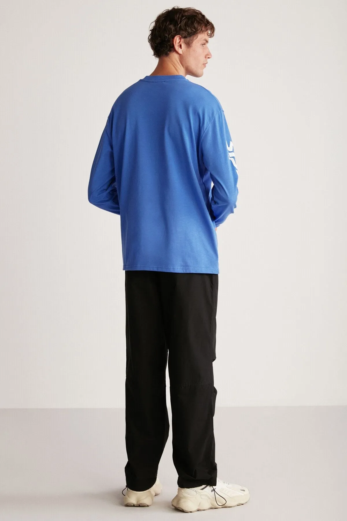 Brad Men's Comfort Fit Long Sleeve 100 %Cotton Printed Saks Blue T-Shirt