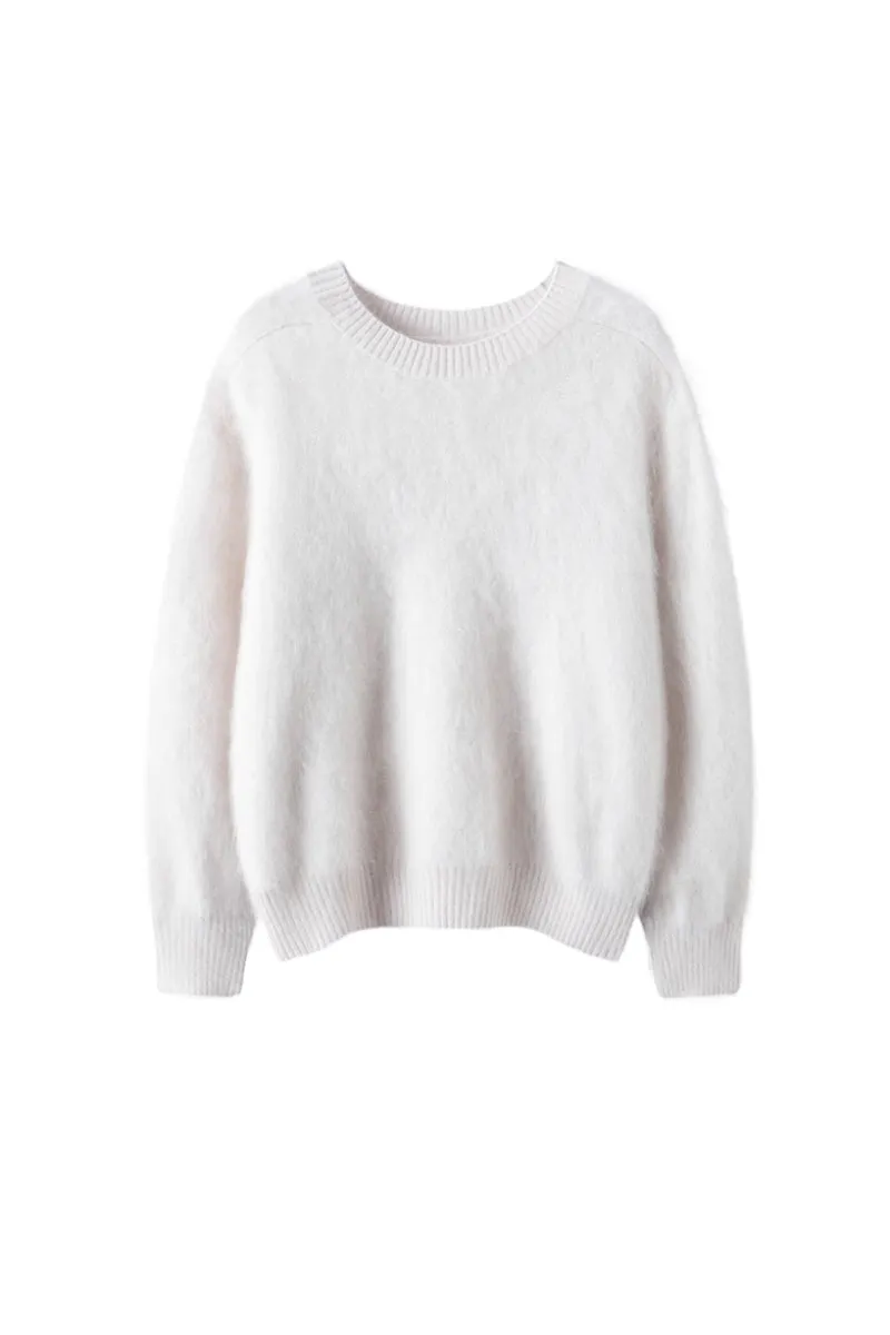 Brushed Cashmere Seamless Knit Crewneck Sweater