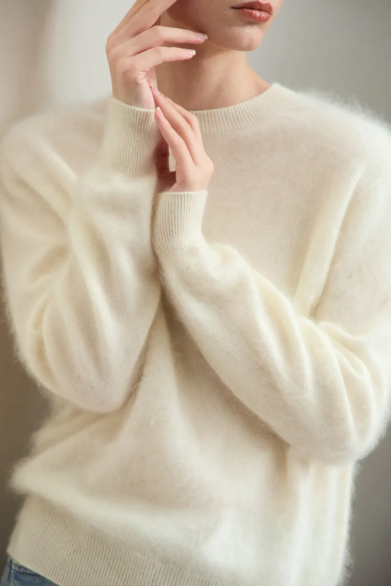 Brushed Cashmere Seamless Knit Crewneck Sweater