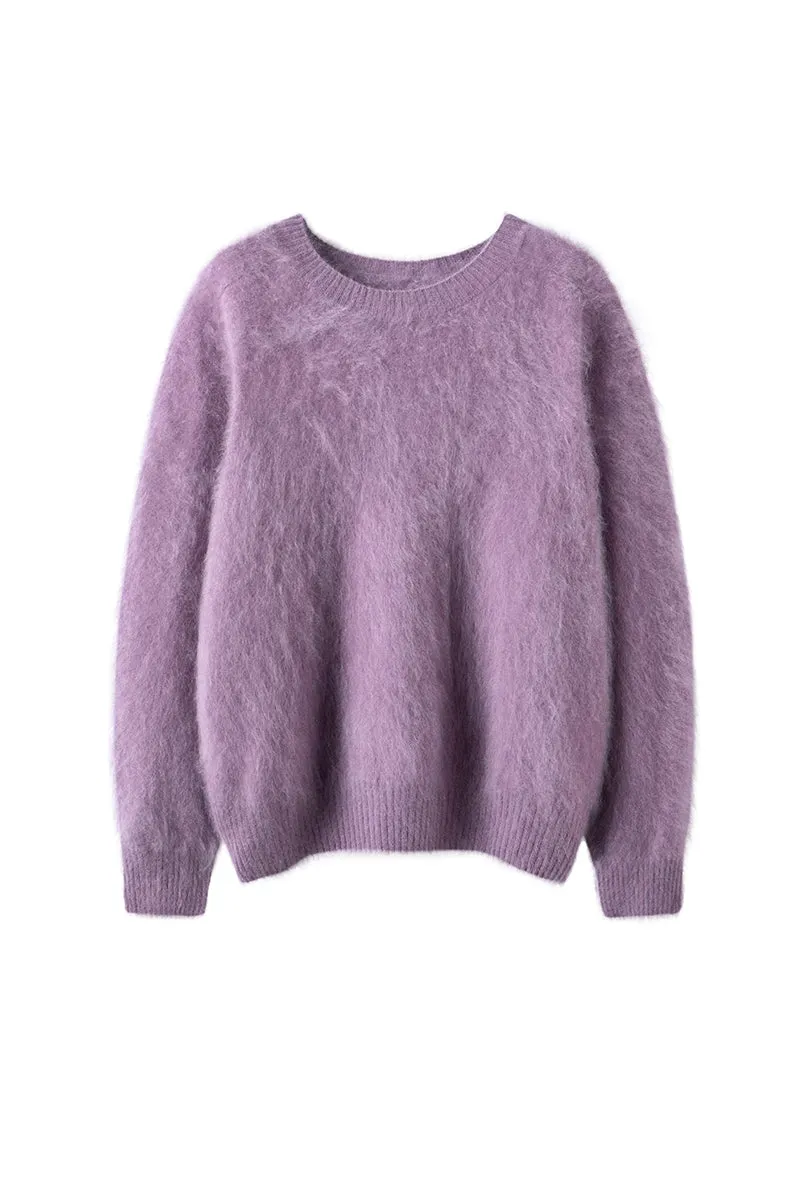 Brushed Cashmere Seamless Knit Crewneck Sweater