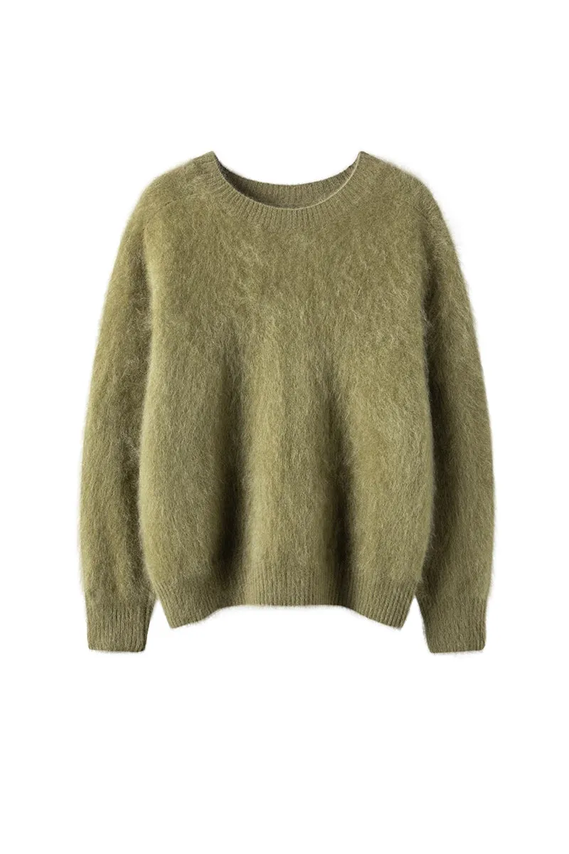Brushed Cashmere Seamless Knit Crewneck Sweater