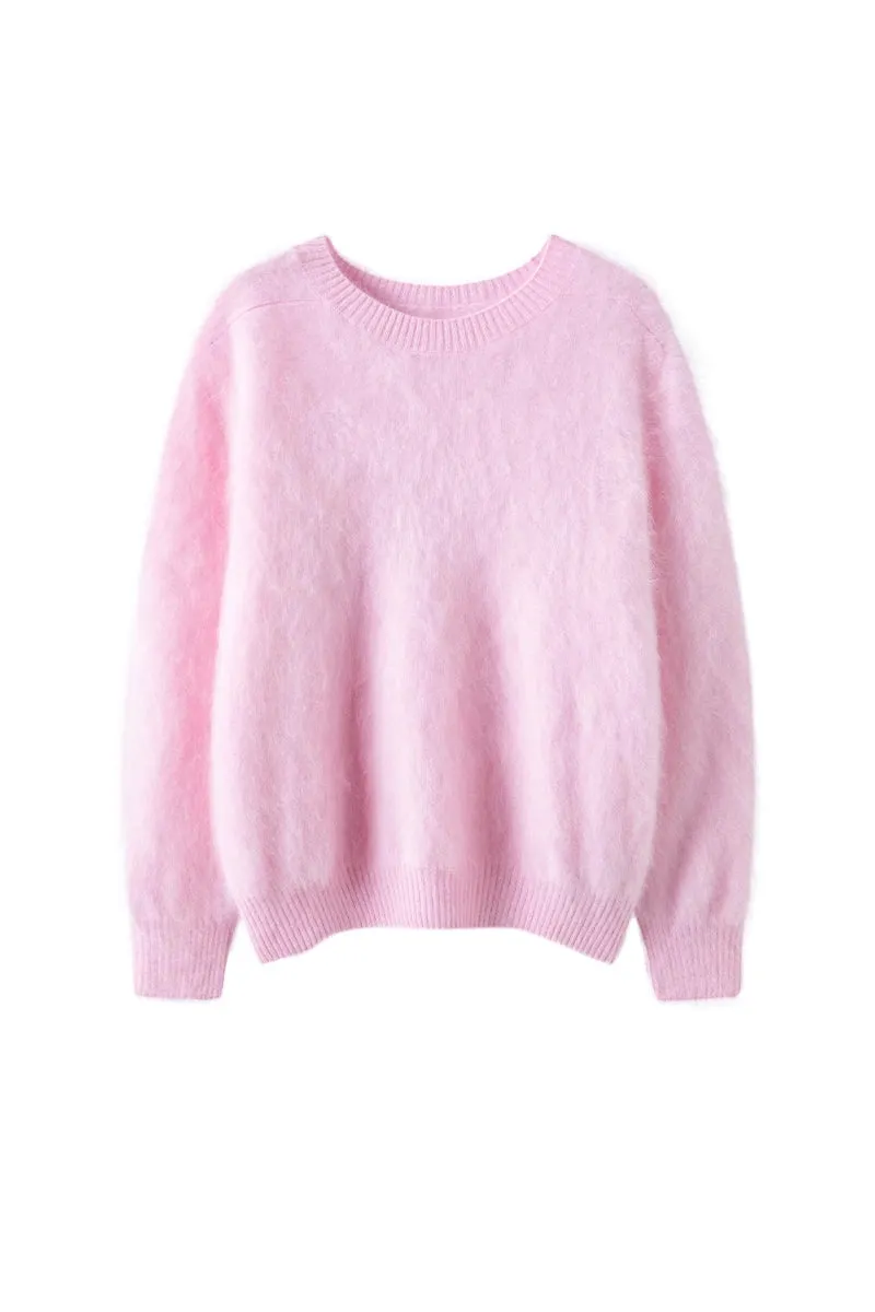 Brushed Cashmere Seamless Knit Crewneck Sweater