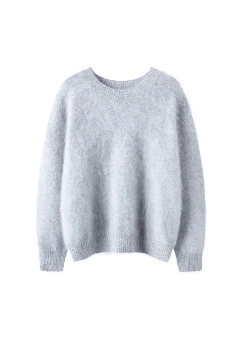 Brushed Cashmere Seamless Knit Crewneck Sweater