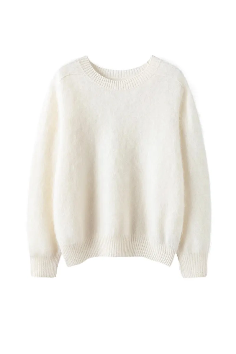 Brushed Cashmere Seamless Knit Crewneck Sweater