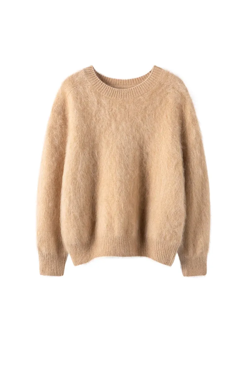 Brushed Cashmere Seamless Knit Crewneck Sweater