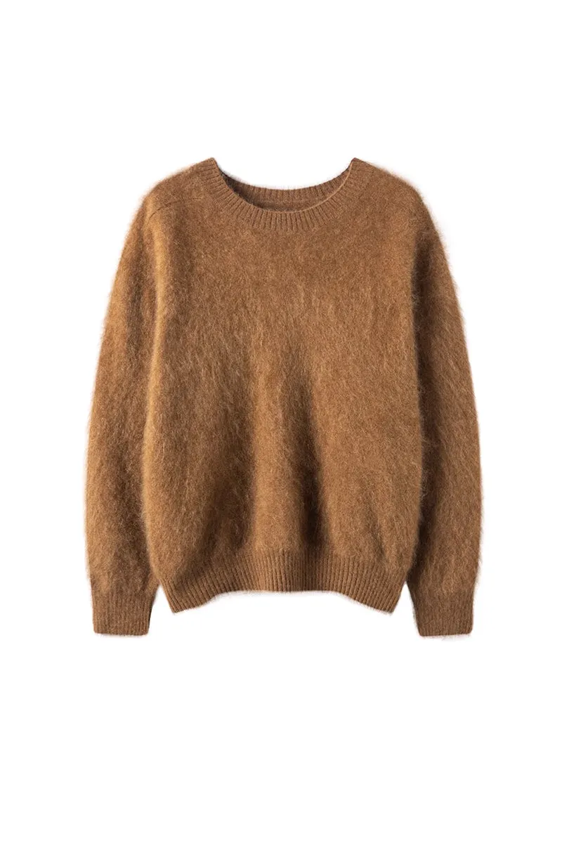 Brushed Cashmere Seamless Knit Crewneck Sweater