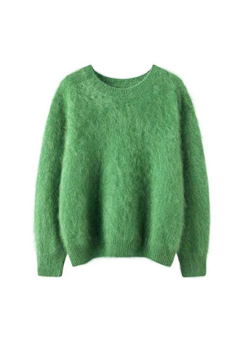 Brushed Cashmere Seamless Knit Crewneck Sweater