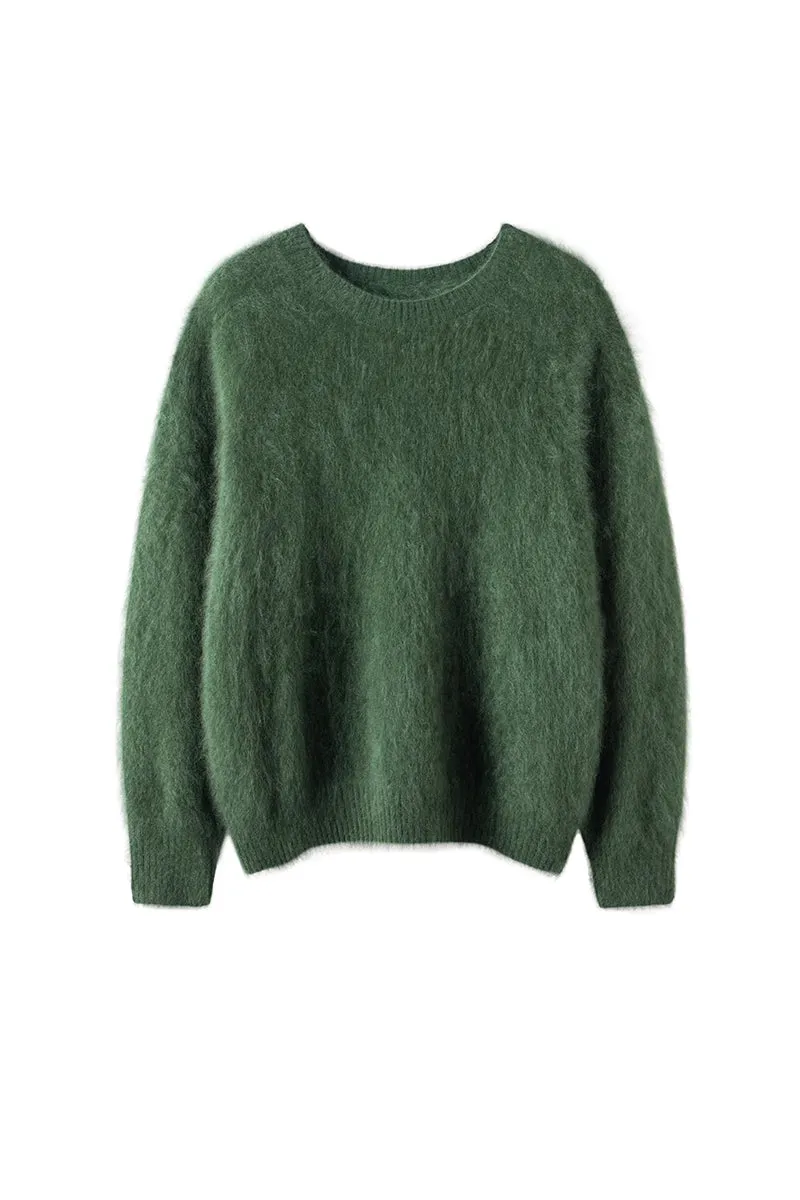Brushed Cashmere Seamless Knit Crewneck Sweater