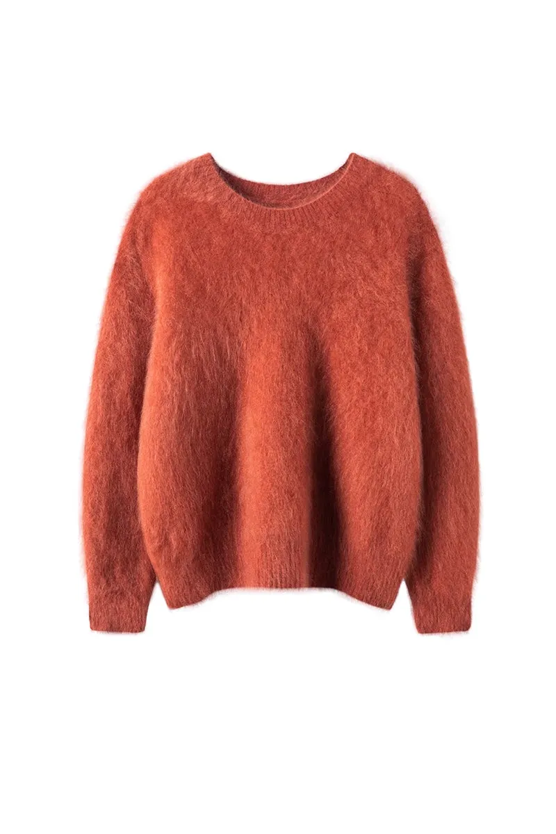 Brushed Cashmere Seamless Knit Crewneck Sweater