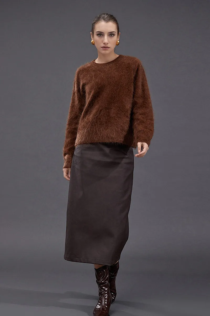 Brushed Cashmere Seamless Knit Crewneck Sweater