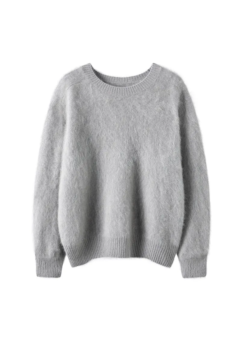 Brushed Cashmere Seamless Knit Crewneck Sweater