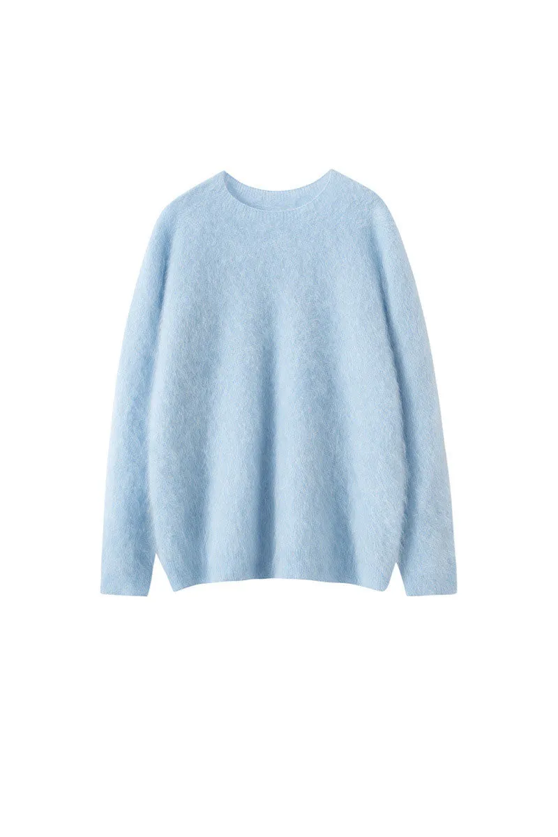 Brushed Cashmere Seamless Knit Crewneck Sweater