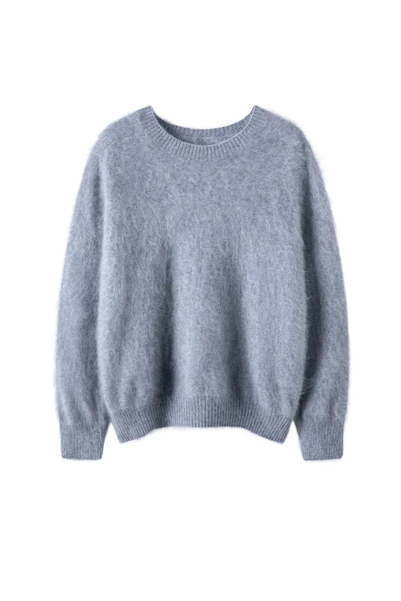 Brushed Cashmere Seamless Knit Crewneck Sweater