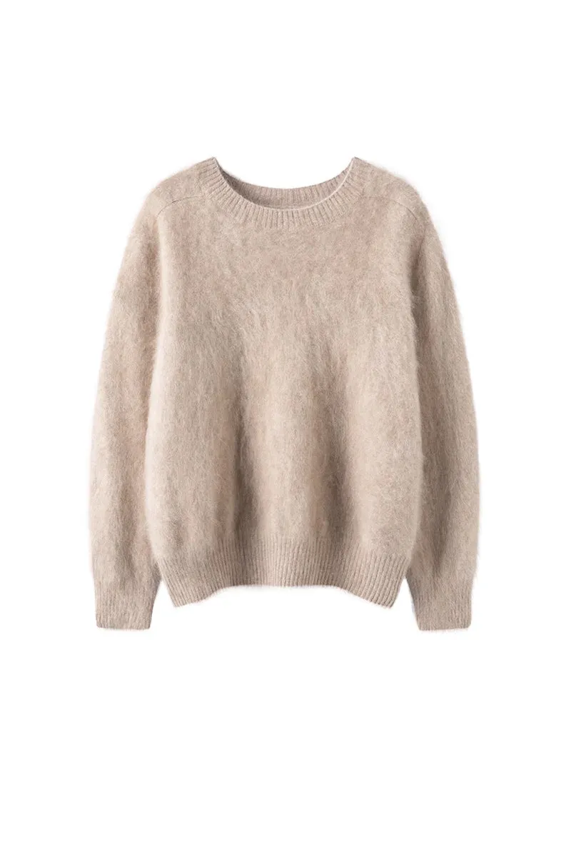 Brushed Cashmere Seamless Knit Crewneck Sweater