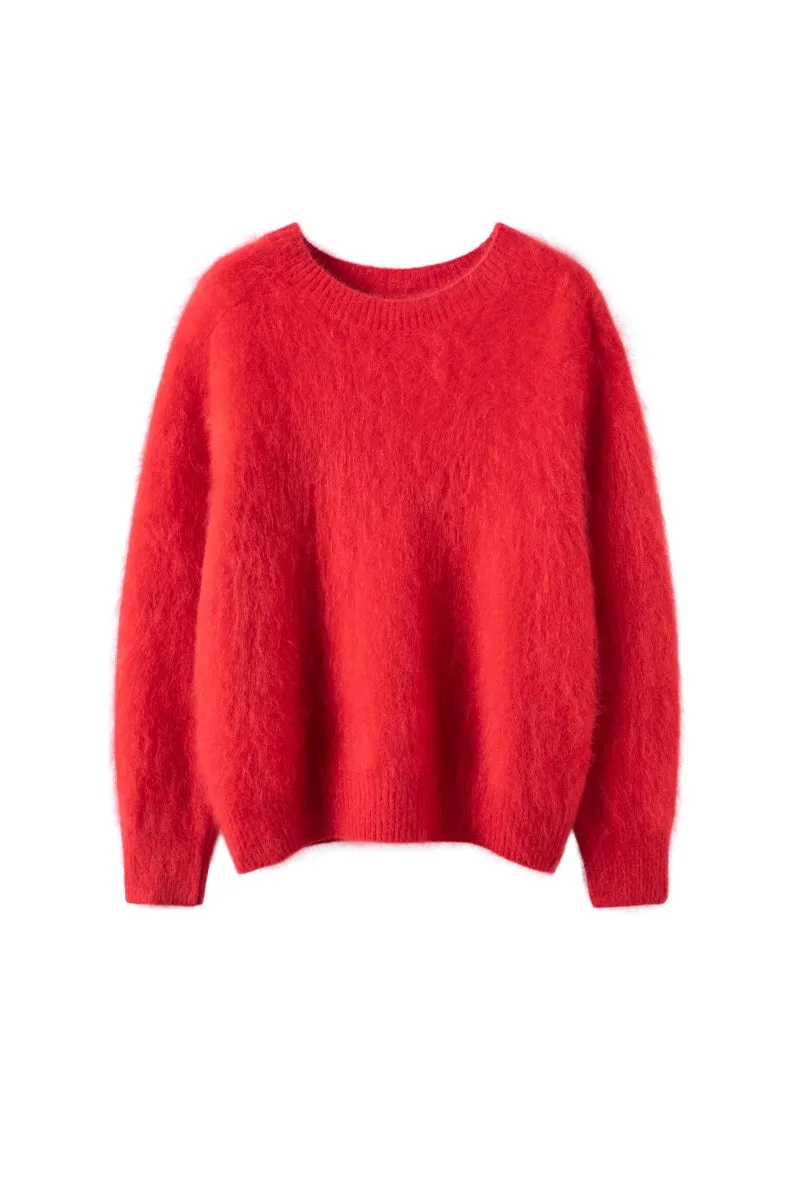Brushed Cashmere Seamless Knit Crewneck Sweater