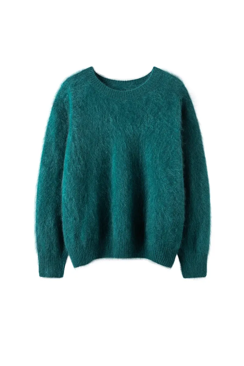 Brushed Cashmere Seamless Knit Crewneck Sweater