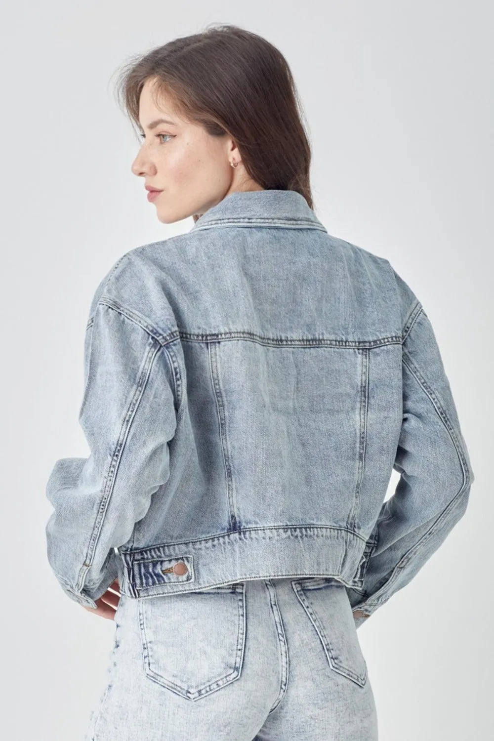 Button Down Cropped Denim Jacket- Regular and Plus Size