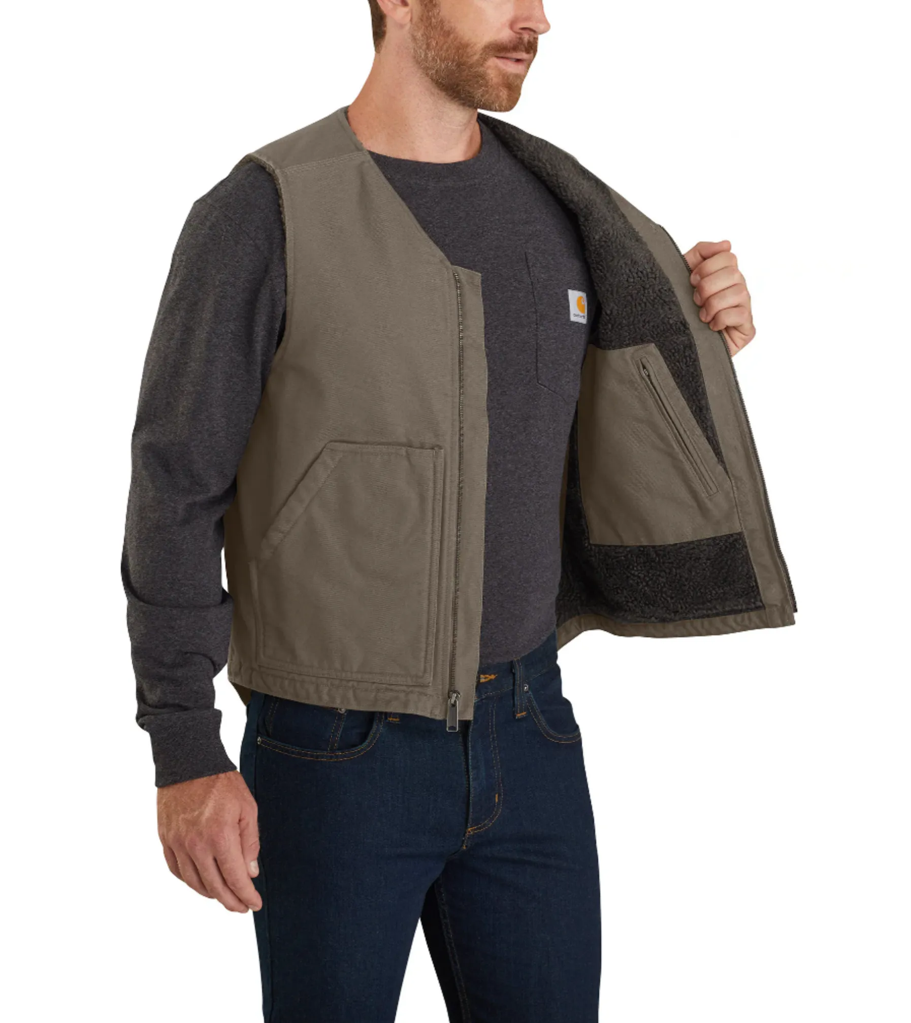 Carhartt Men’s Relaxed Fit Washed Duck Sherpa-Lined Vest - Black