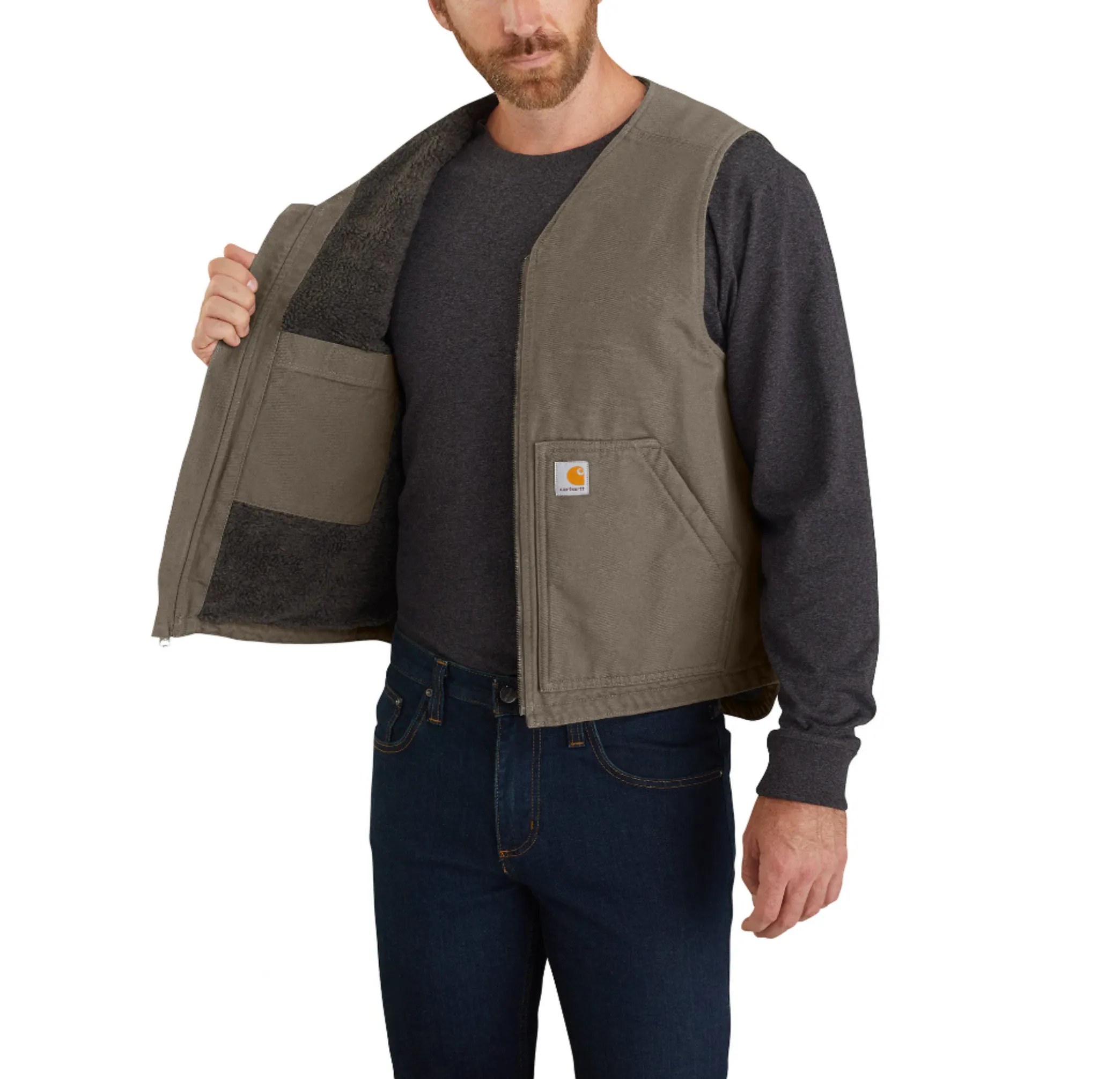 Carhartt Men’s Relaxed Fit Washed Duck Sherpa-Lined Vest - Black
