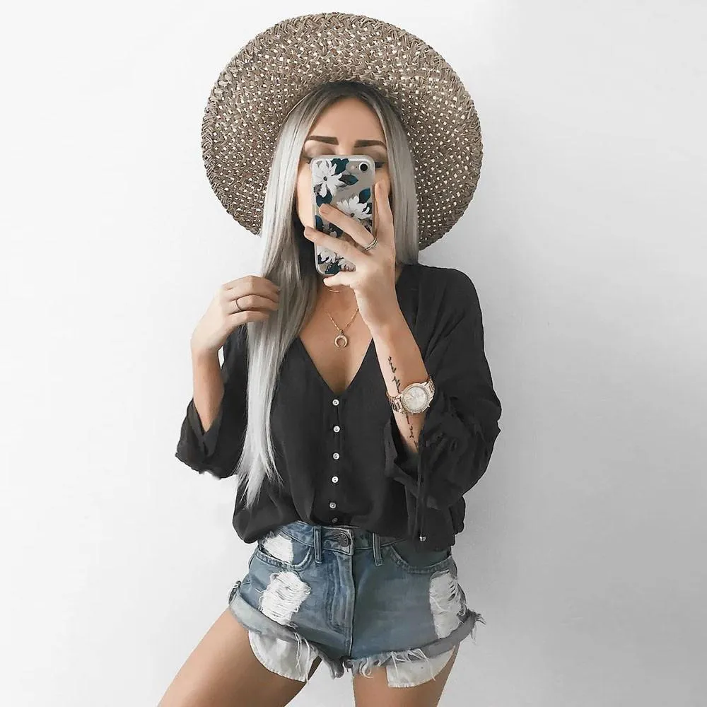 Casual Button Down Loose Blouse