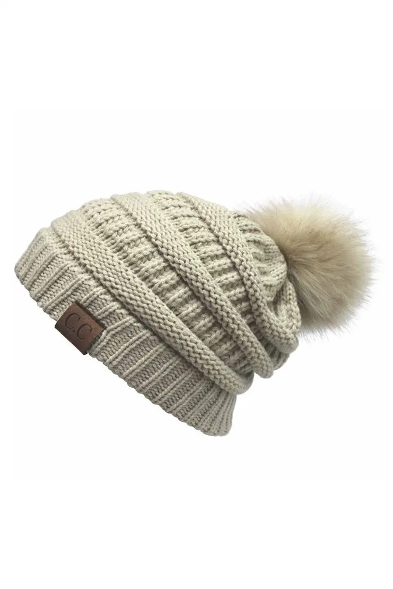 CC Cable Knit Pom Beanie