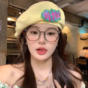 Chinese Characters Applique Knit Beret Hat