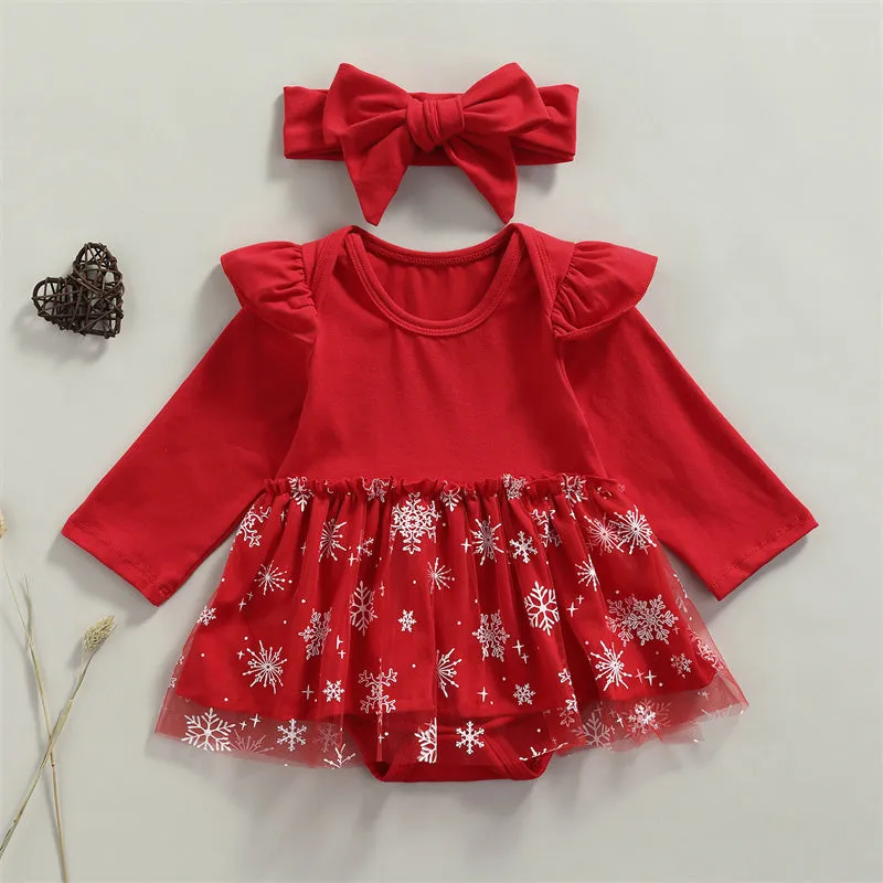 Christmas Baby Girl Tulle Shirt Romper Set