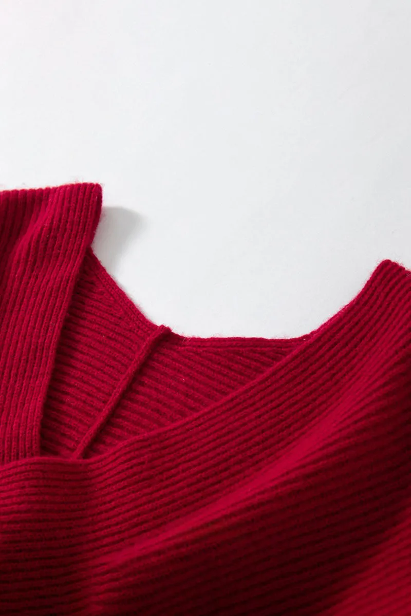 Chunky Cashmere V-Neck Ribbed Wrap Sweater