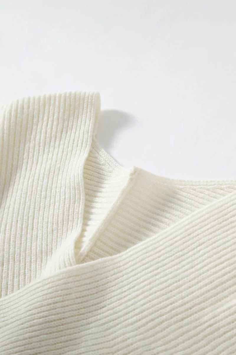 Chunky Cashmere V-Neck Ribbed Wrap Sweater