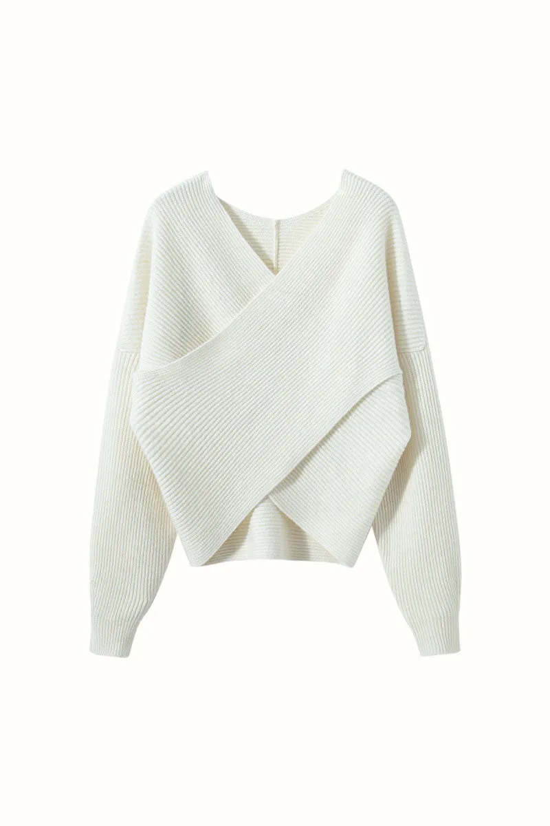 Chunky Cashmere V-Neck Ribbed Wrap Sweater