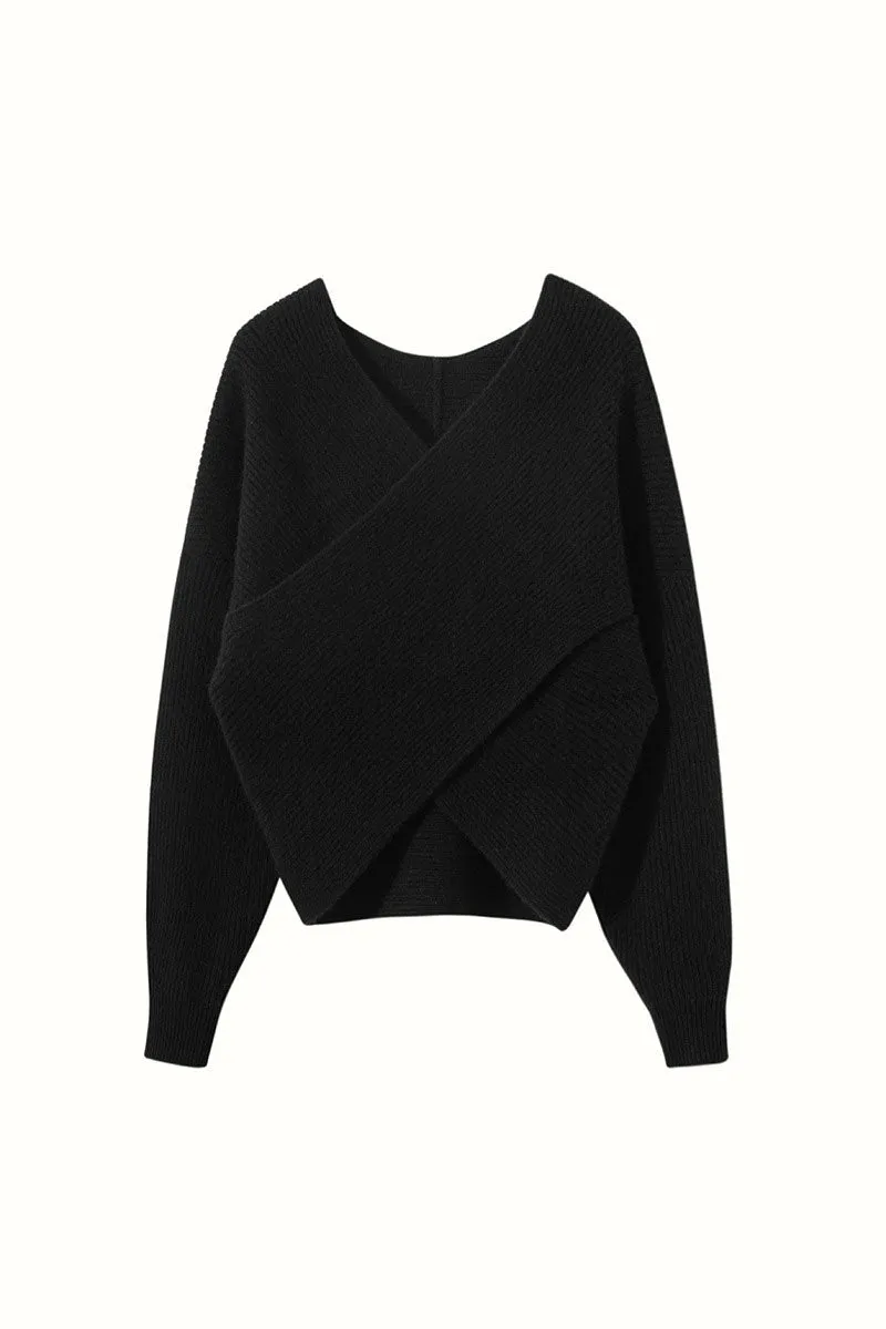 Chunky Cashmere V-Neck Ribbed Wrap Sweater