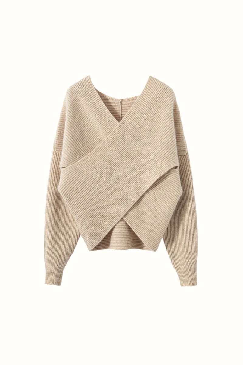 Chunky Cashmere V-Neck Ribbed Wrap Sweater