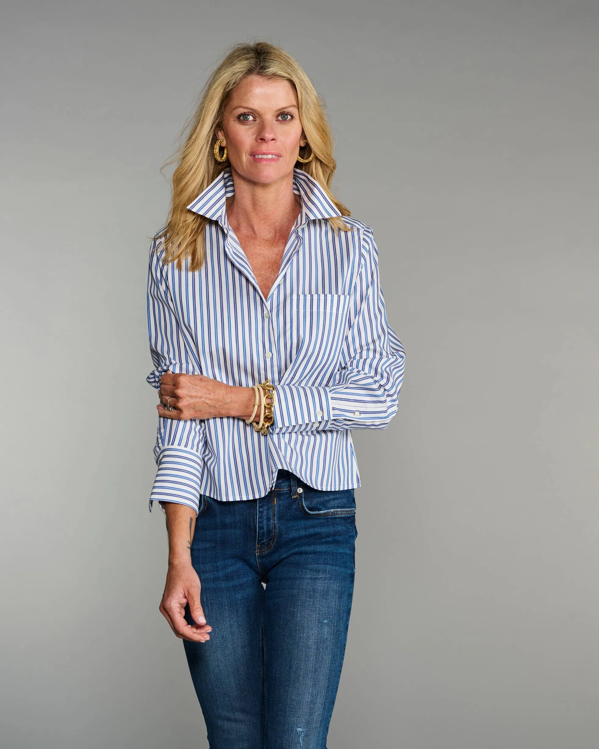 Claridge   King - The Crop in Blue on Blue Stripe: Blue / M