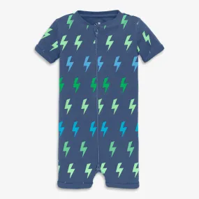 Clearance kids organic short sleeve zip romper in bolts