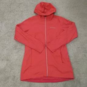 Columbia Jacket Women Small Orange Quilted Full Zip Rain Coat Hooded Swoosh Logo